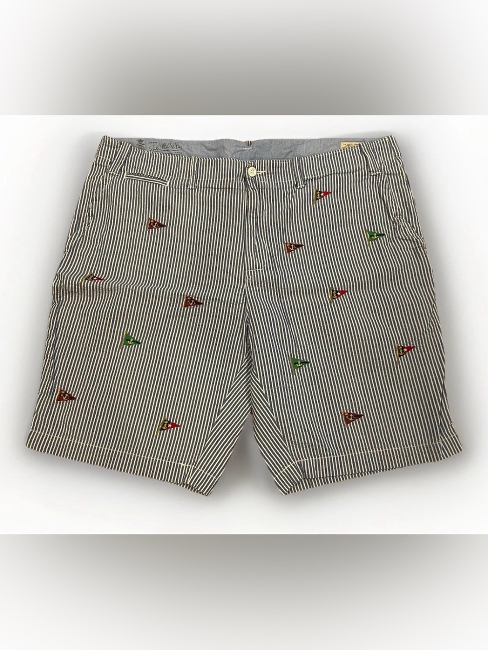 Polo Ralph Lauren Shorts Seersucker Sailing Flags Size 38 Classic Fit Blue